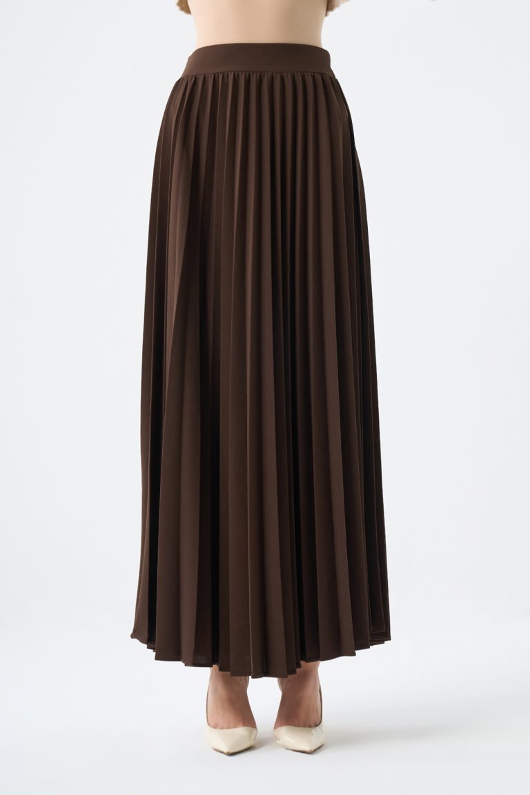 Mizalle Basic Örme Piliseli Kahverengi Uzun Etek - Mizalle