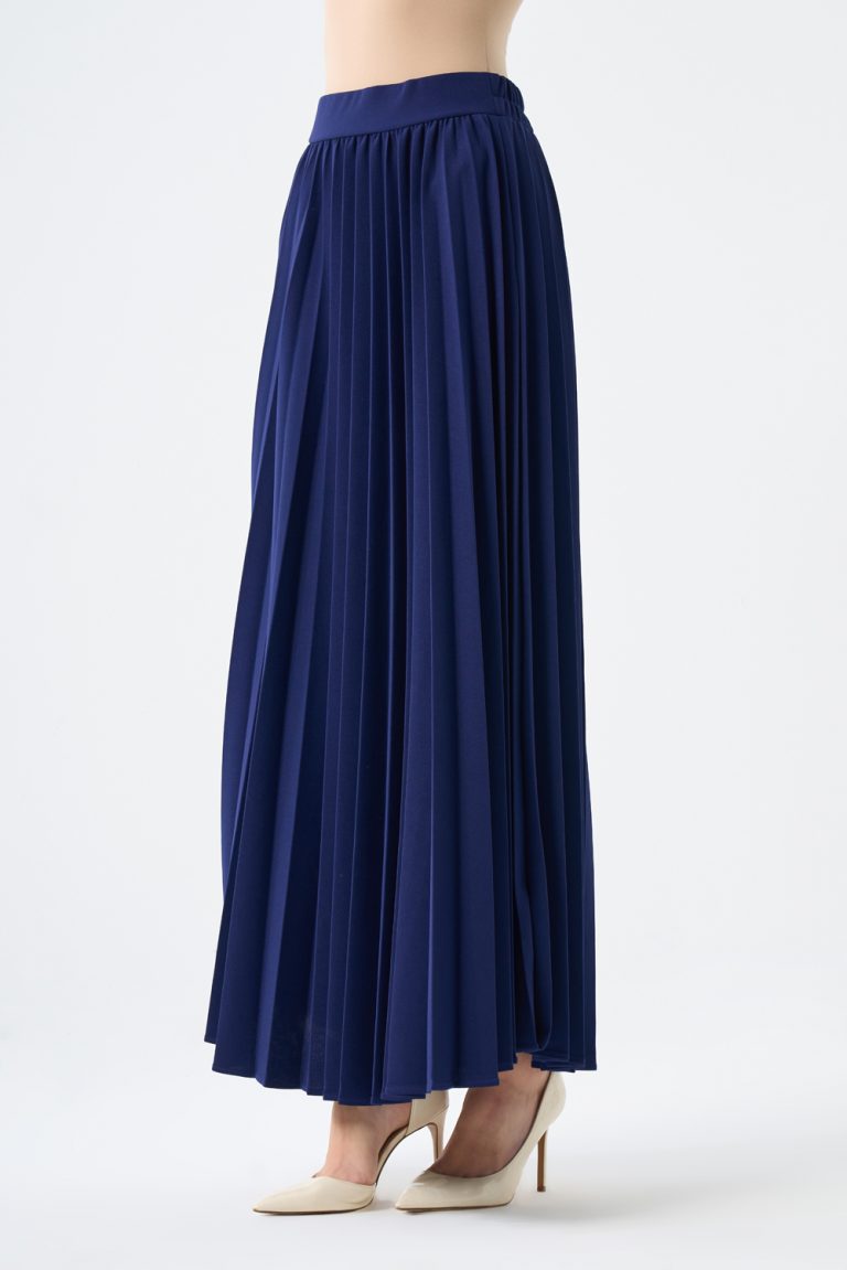 Mizalle Basic Örme Piliseli Lacivert Uzun Etek - Mizalle