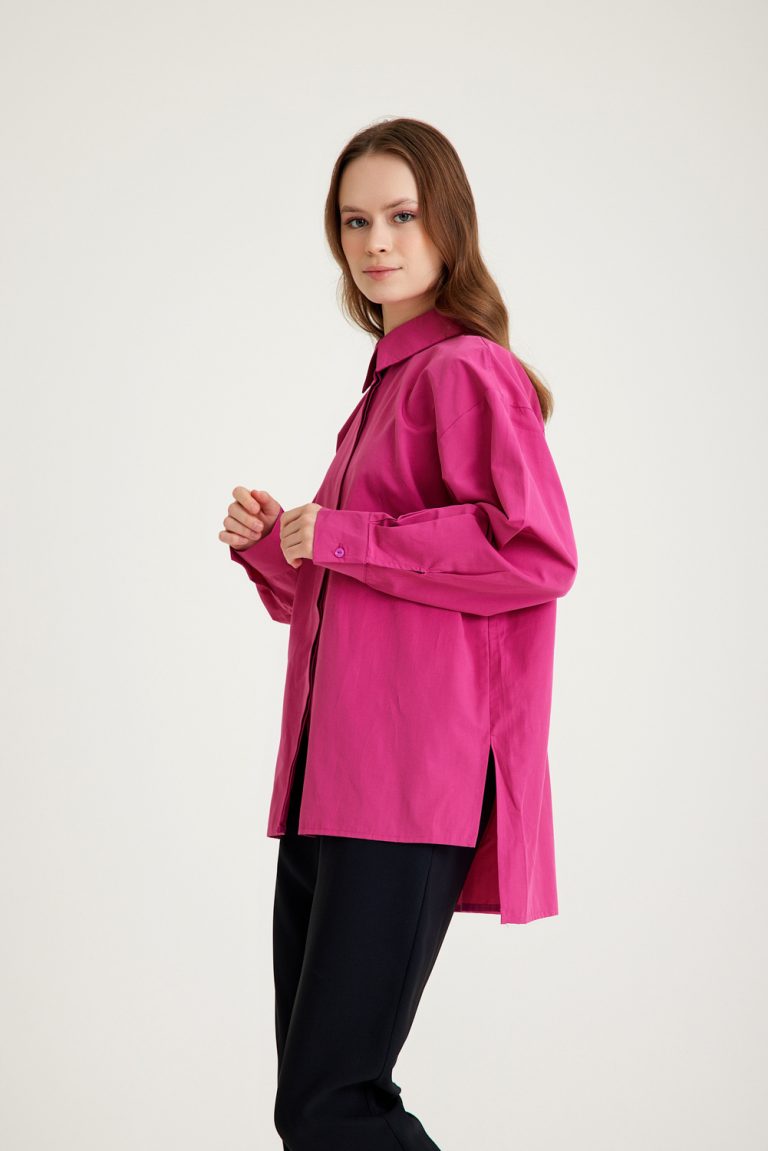 Mizalle Arkası Uzun Basic Fuşya Pamuklu Gömlek - Mizalle