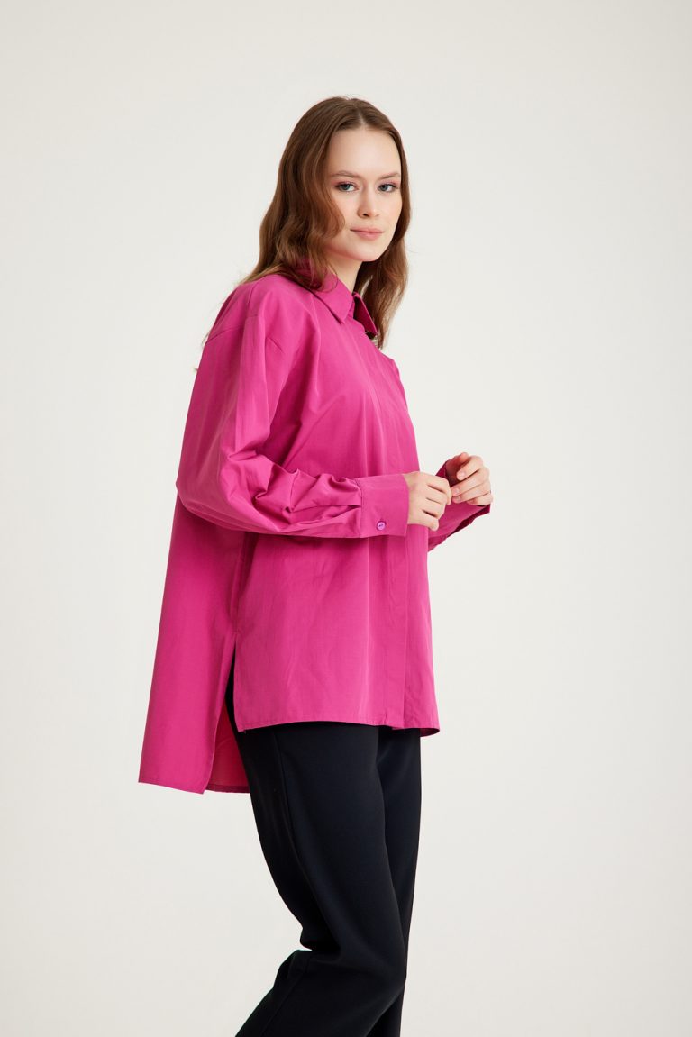 Mizalle Arkası Uzun Basic Fuşya Pamuklu Gömlek - Mizalle