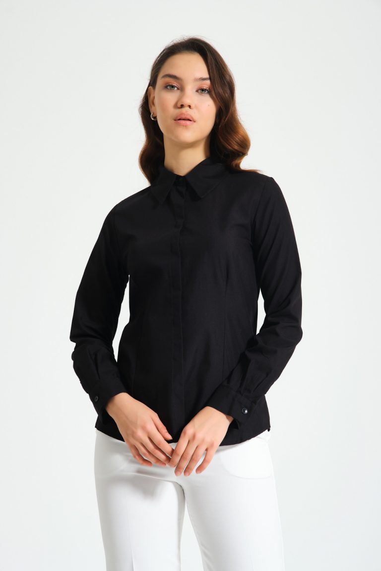 Mizalle Dar Kesim Basic Klasik Siyah Gömlek - Mizalle