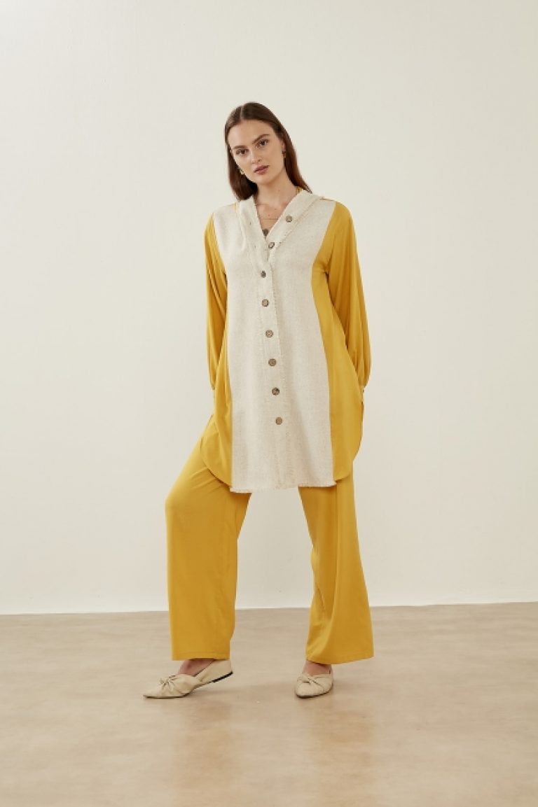 Mizalle Geniş Paça Rahat Kesim Sarı Pantolon - Mizalle