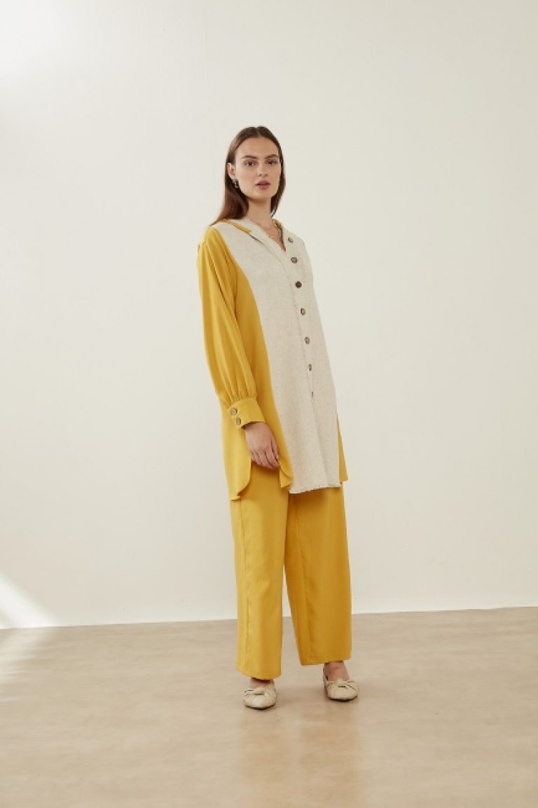 Mizalle Geniş Paça Rahat Kesim Sarı Pantolon - Mizalle