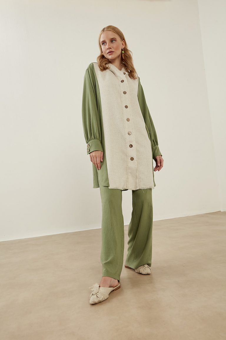 Mizalle Geniş Paça Rahat Kesim Yeşil Pantolon - Mizalle