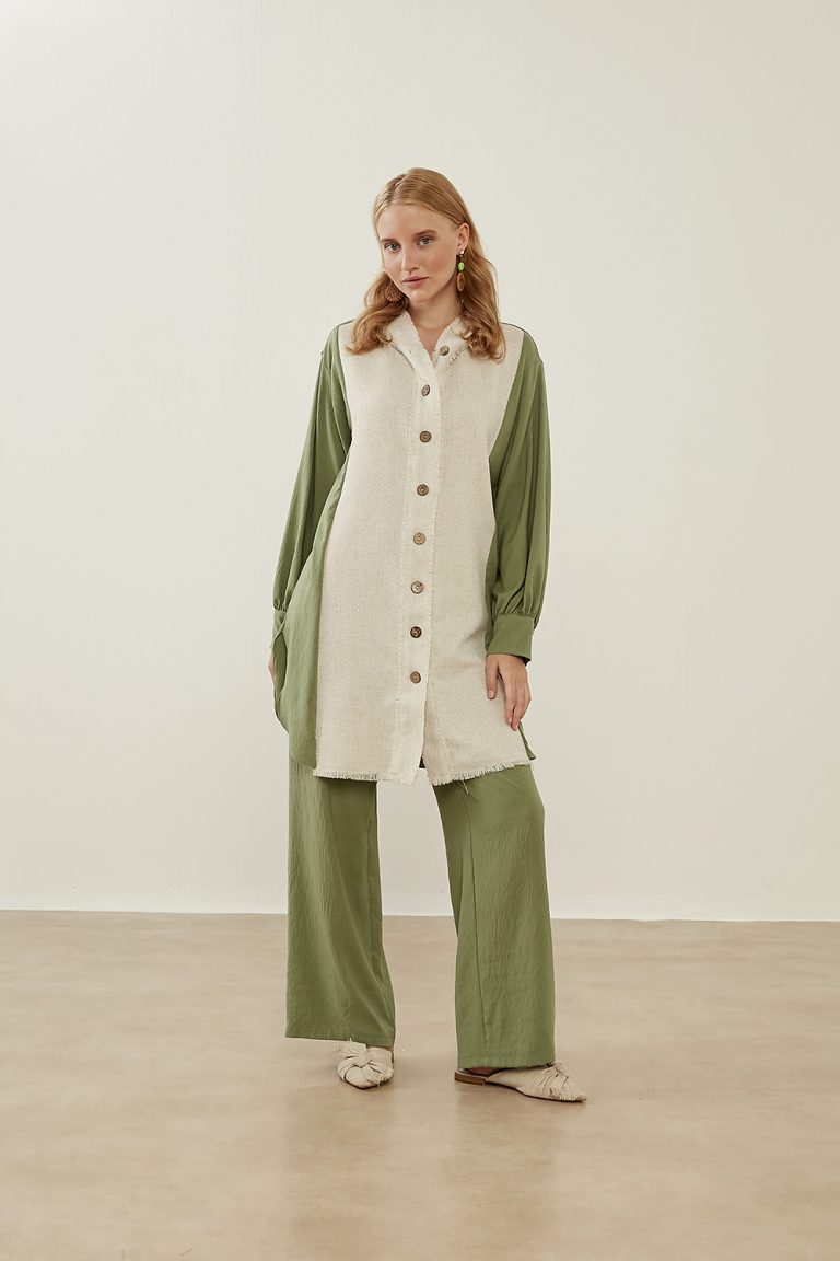 Mizalle Geniş Paça Rahat Kesim Yeşil Pantolon - Mizalle