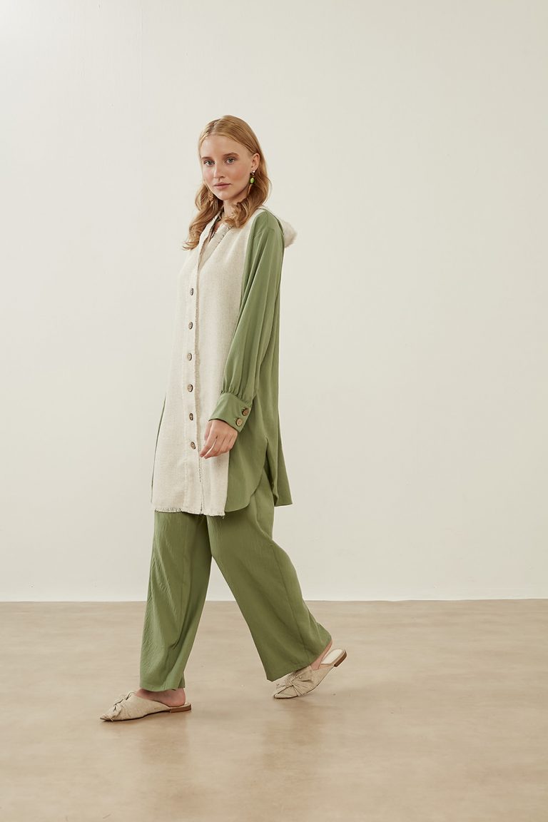 Mizalle Geniş Paça Rahat Kesim Yeşil Pantolon - Mizalle