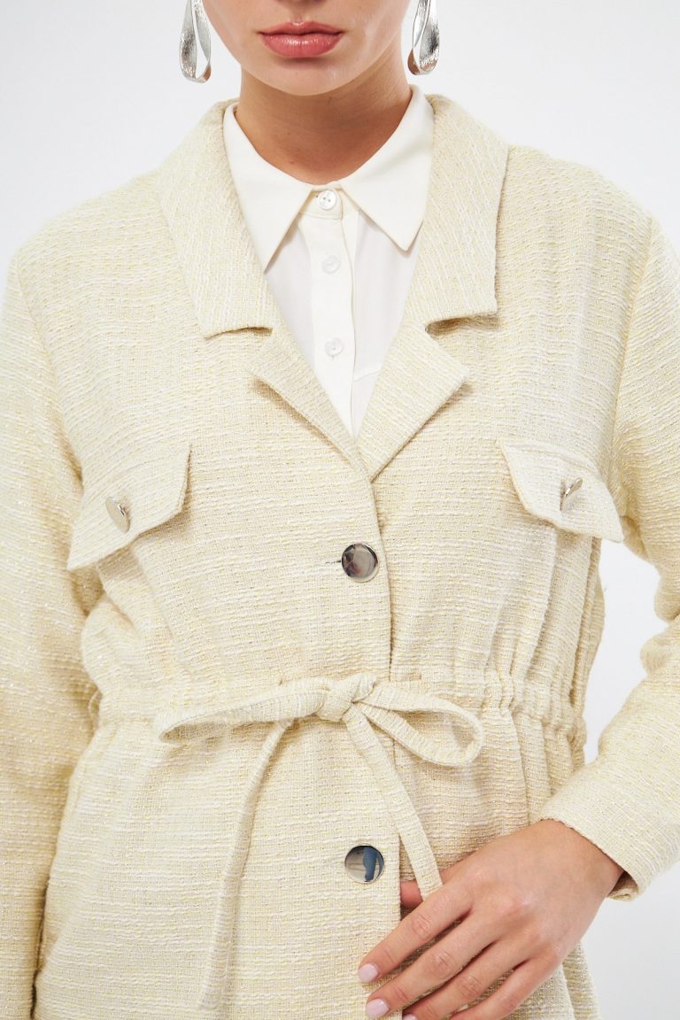 Mizalle Beli Bağcıklı Ekru Safari Ceket - Mizalle