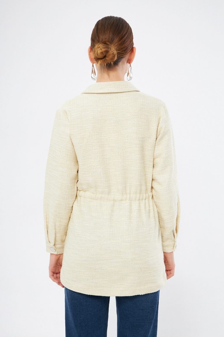 Mizalle Beli Bağcıklı Ekru Safari Ceket - Mizalle