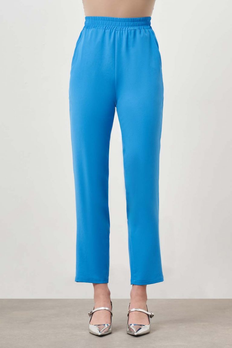 Mizalle Beli Lastikli Kısa Paça Mavi Pantolon - Mizalle