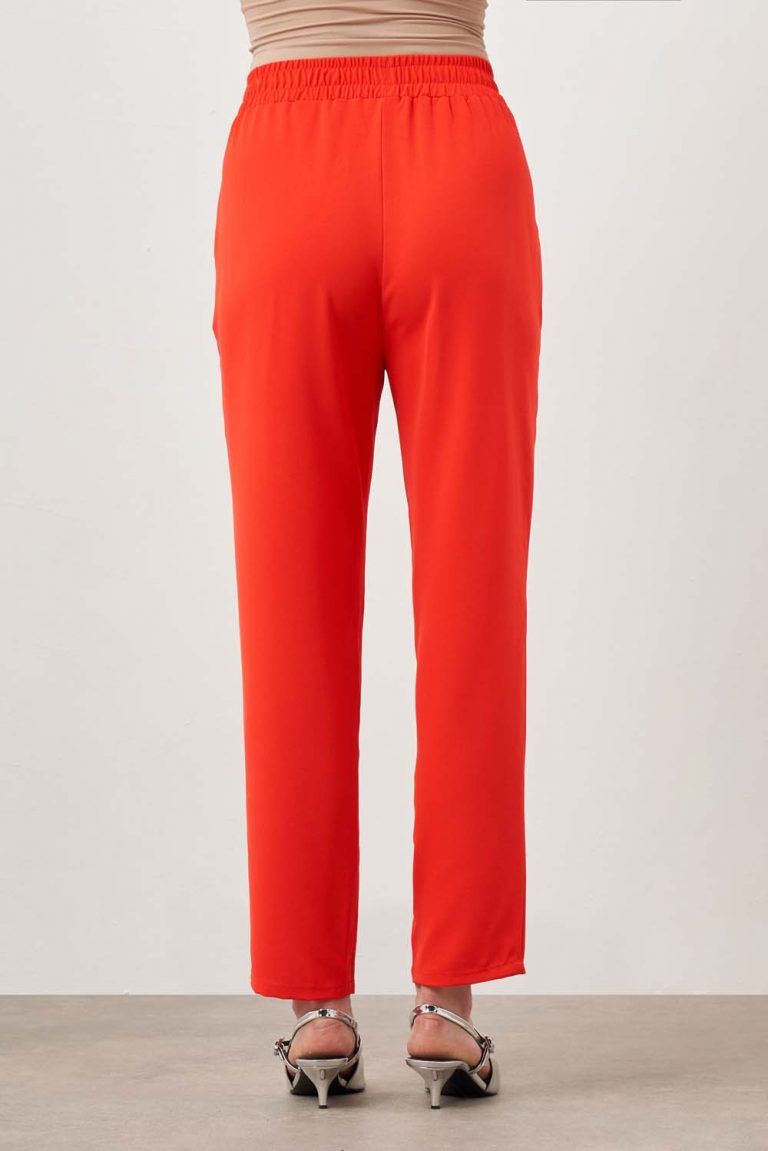 Mizalle Beli Lastikli Kısa Paça Nar Çiçeği Pantolon - Mizalle