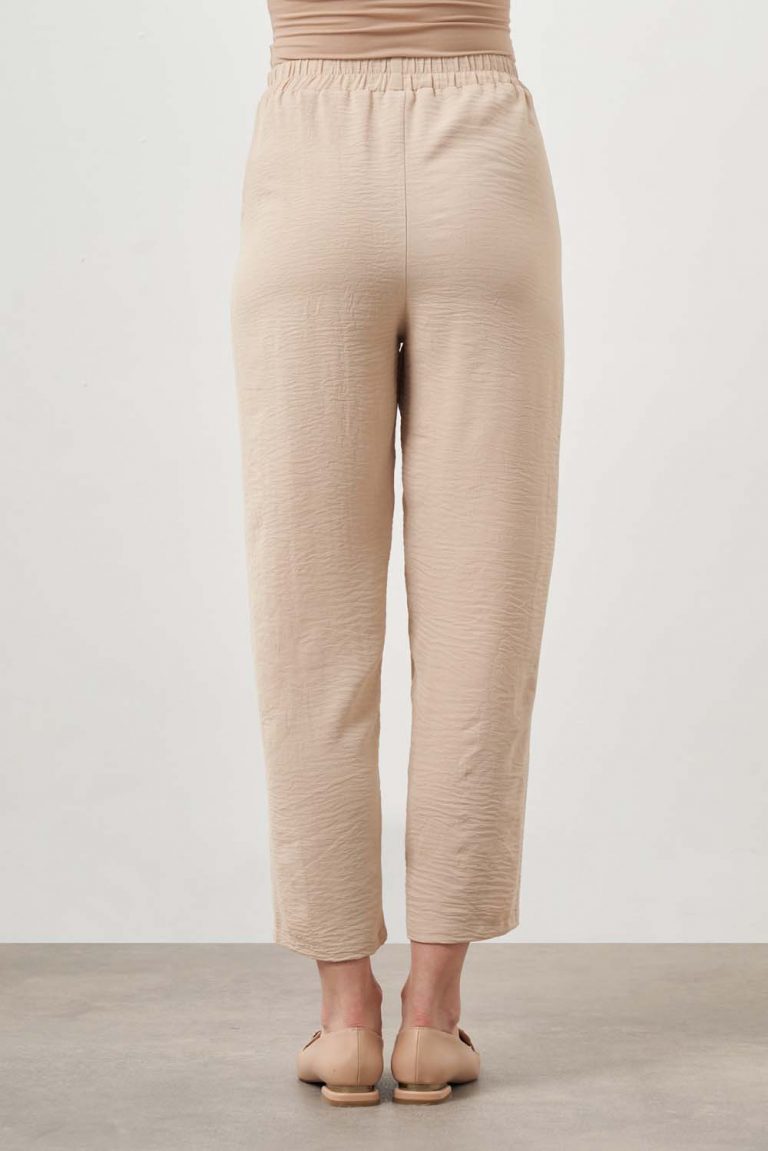 Mizalle Beli Lastikli Bej Rengi İnce Kumaş Pantolon - Mizalle