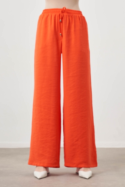 Mizalle - Mizalle Beli Bağcıklı Geniş Paça Modal Karışımlı Nar Çiçeği Pantolon