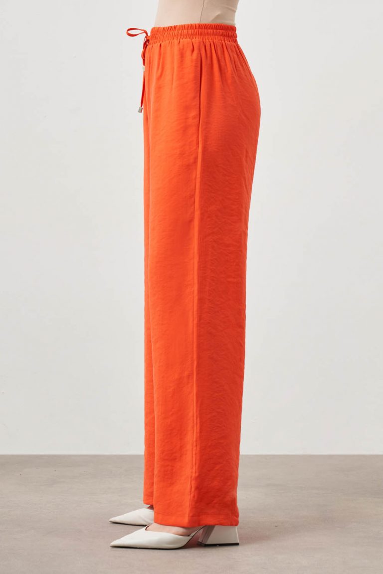 Mizalle Beli Bağcıklı Geniş Paça Modal Karışımlı Nar Çiçeği Pantolon - Mizalle