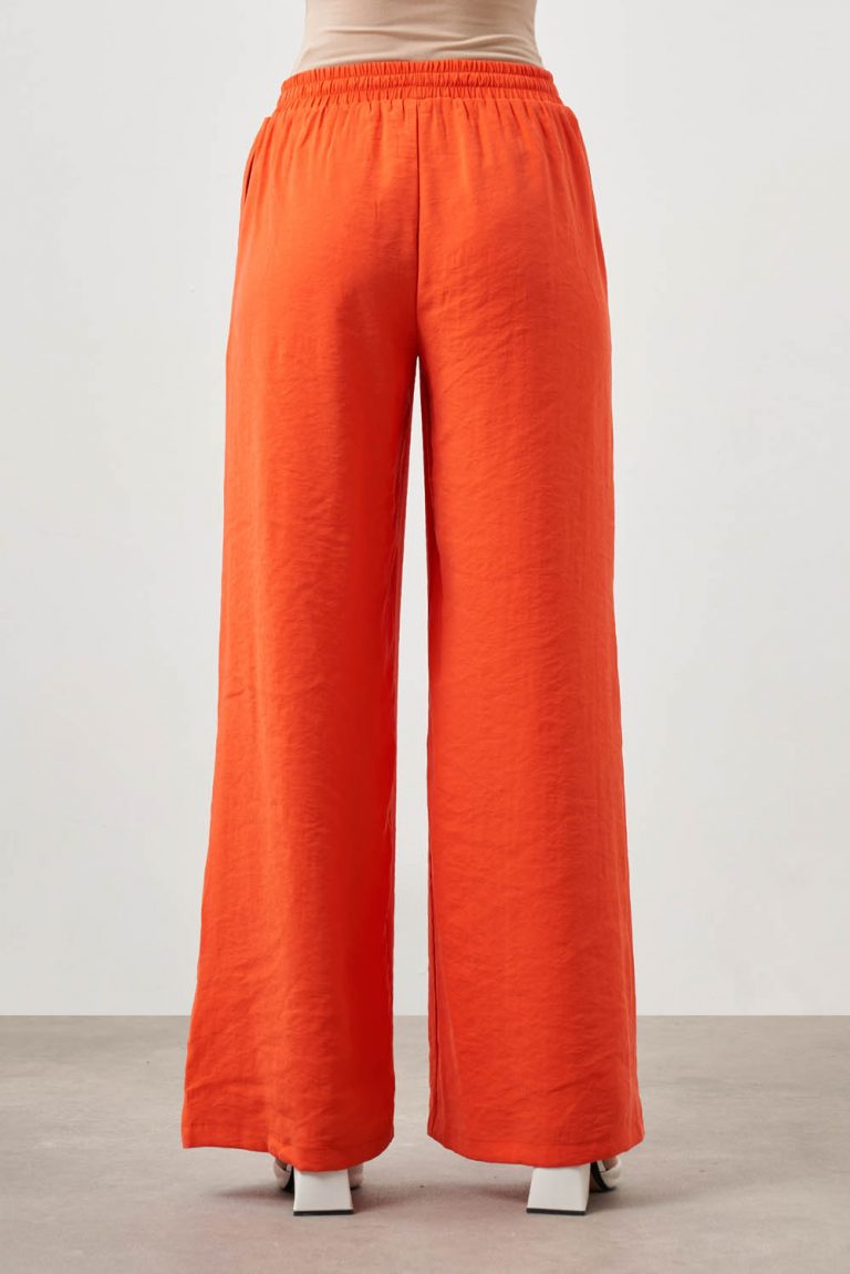 Mizalle Beli Bağcıklı Geniş Paça Modal Karışımlı Nar Çiçeği Pantolon - Mizalle