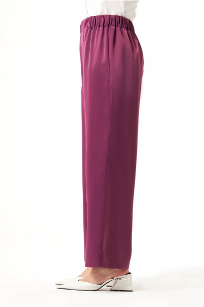 Mizalle Beli Lastikli Geniş Kesimli Gül Kurusu Saten Pantolon - Mizalle
