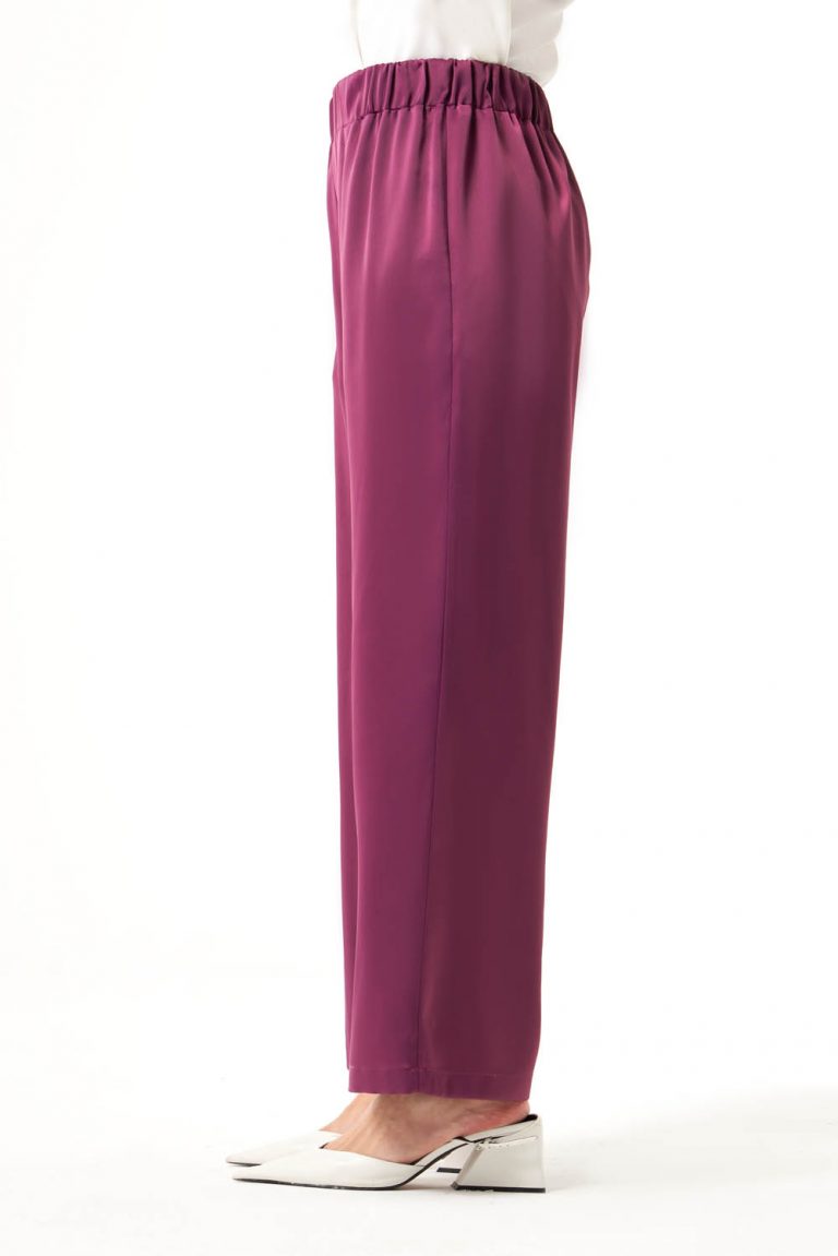 Mizalle Beli Lastikli Geniş Kesimli Gül Kurusu Saten Pantolon - Mizalle