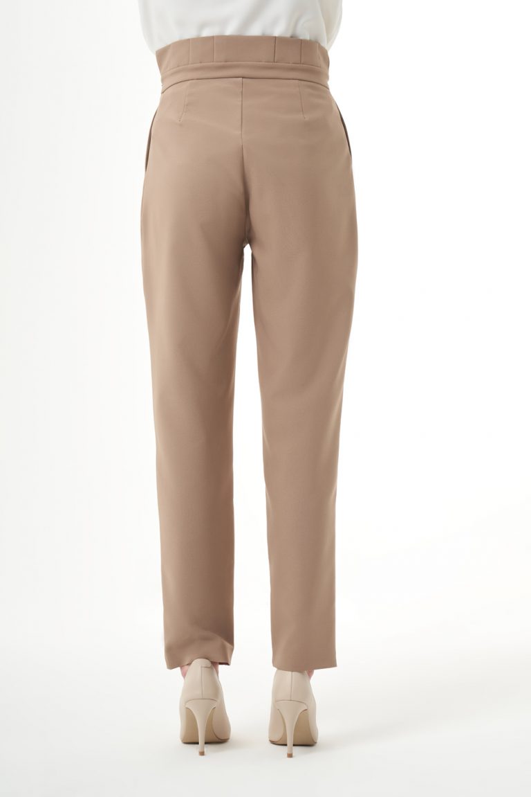 Beli Pile Bağcıklı Vizon Pantolon - Mizalle