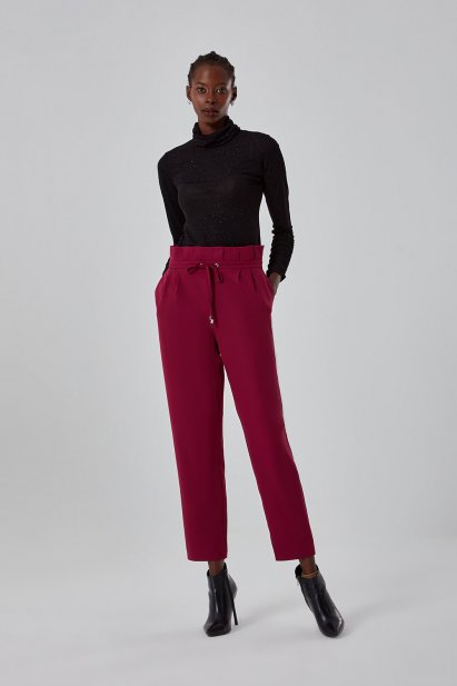 Mizalle Beli Pileli İpli Mor Havuç Pantolon - Mizalle