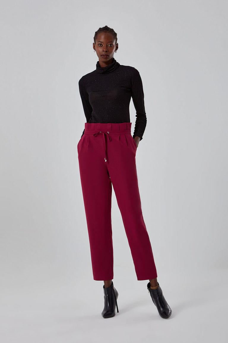 Mizalle Beli Pileli İpli Mor Havuç Pantolon - Mizalle