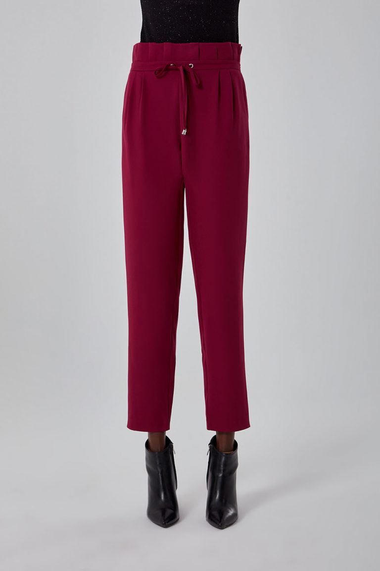 Mizalle Beli Pileli İpli Mor Havuç Pantolon - Mizalle