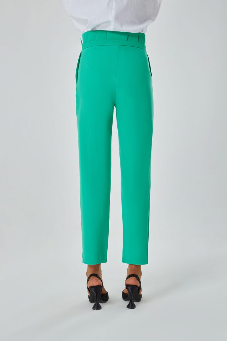 Mizalle Beli Pileli İpli Yeşil Havuç Pantolon - Mizalle