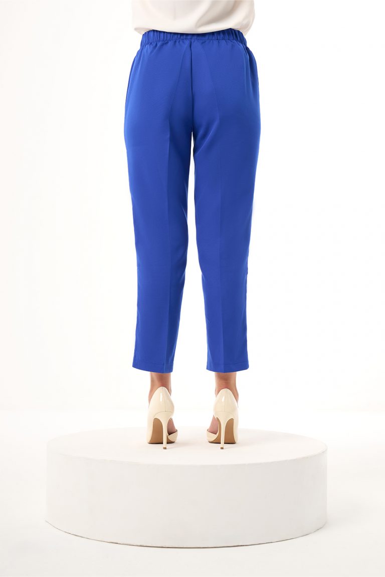 Mizalle Beli Lastikli Rahat Kalıp Saks Mavisi Kumaş Pantolon - Mizalle