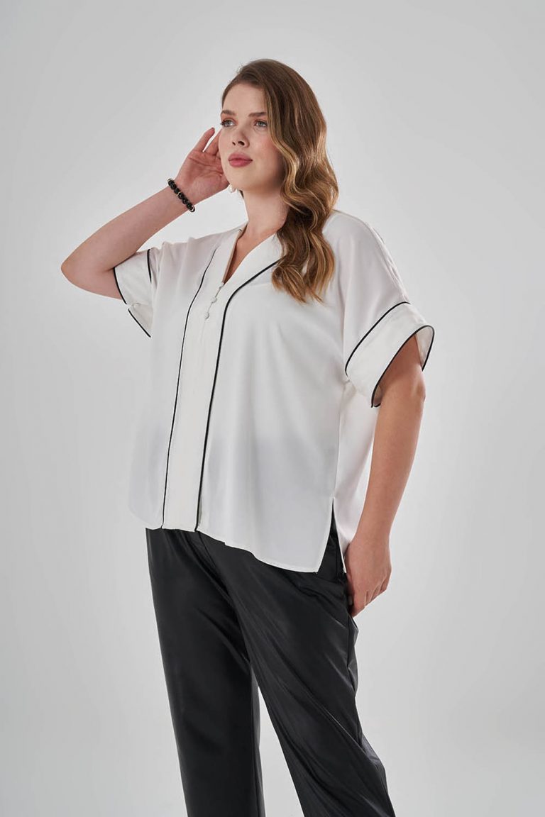 Biyeli Saten Ekru Gömlek - Mizalle