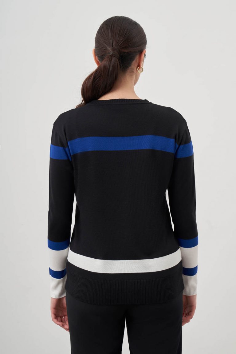 Mizalle Mavi Ekru renk Bloklu Siyah Premium Triko Kazak - Mizalle