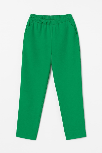 Mizalle - Mizalle Bol Paça Rahat Kesim Pamuklu Yeşil Pantolon