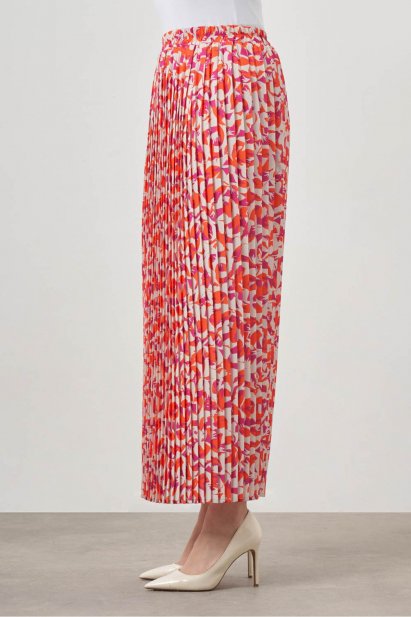 Mizalle Nar Çiçeği Çiçek Desenli Pliseli Uzun Etek - Mizalle