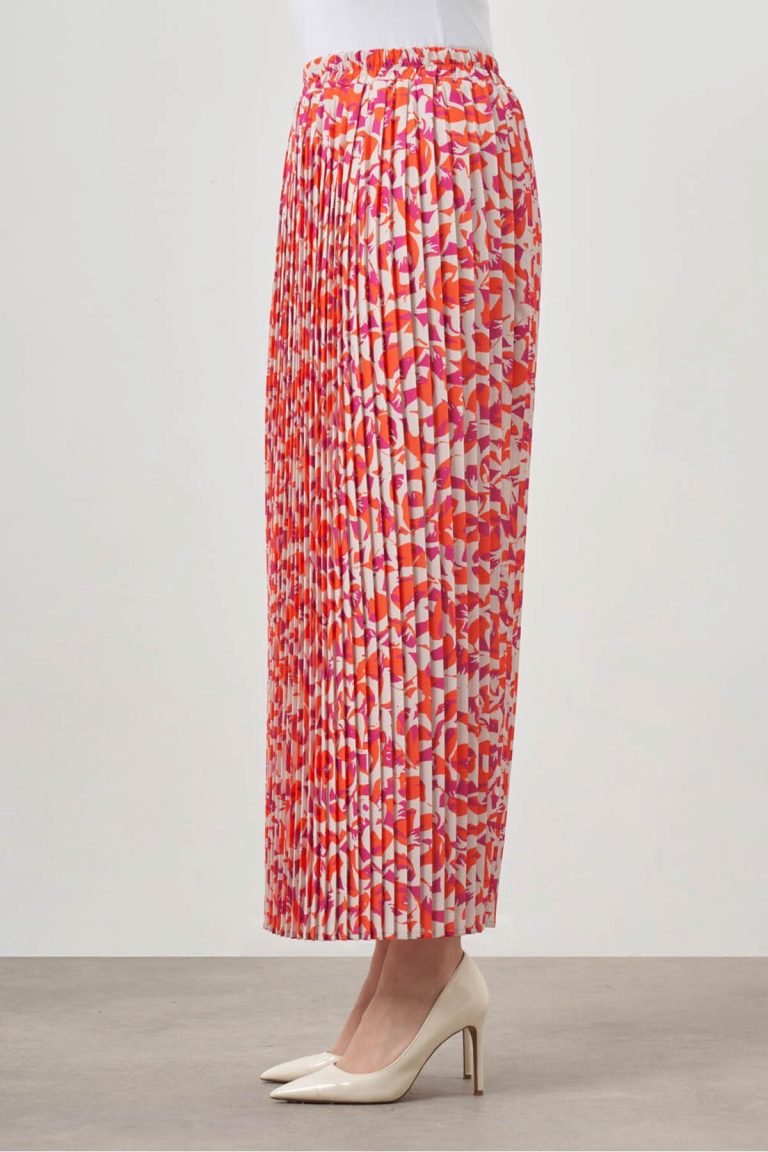 Mizalle Nar Çiçeği Çiçek Desenli Pliseli Uzun Etek