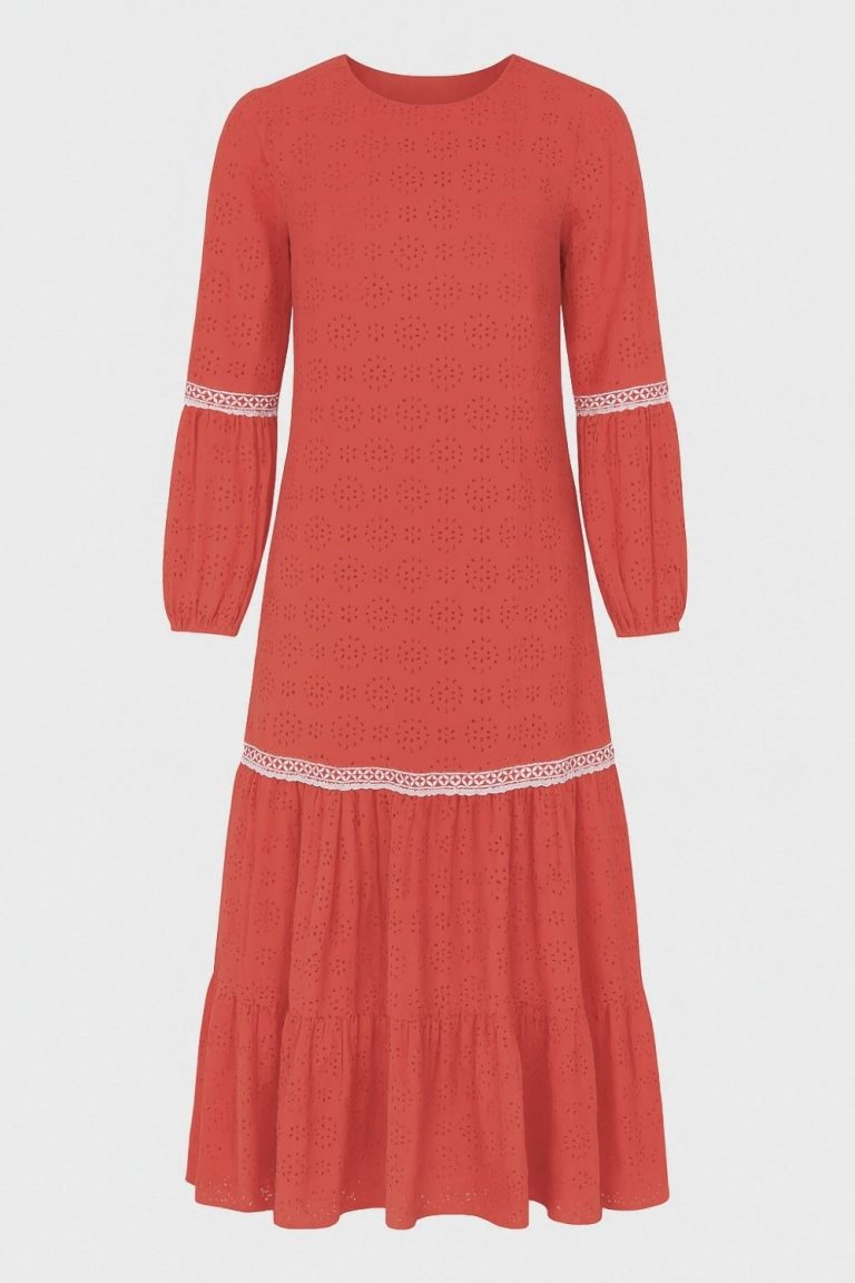 Mizalle Pembe Brode Uzun Yazlık Elbise - Mizalle