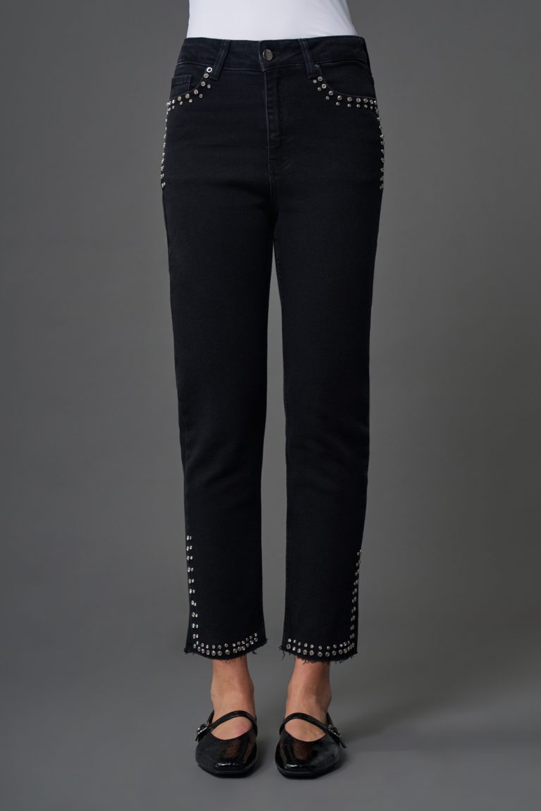 Mizalle Zımba Detaylı Antrasit Dar Kesim Straight Fit Denim Pantolon - Mizalle