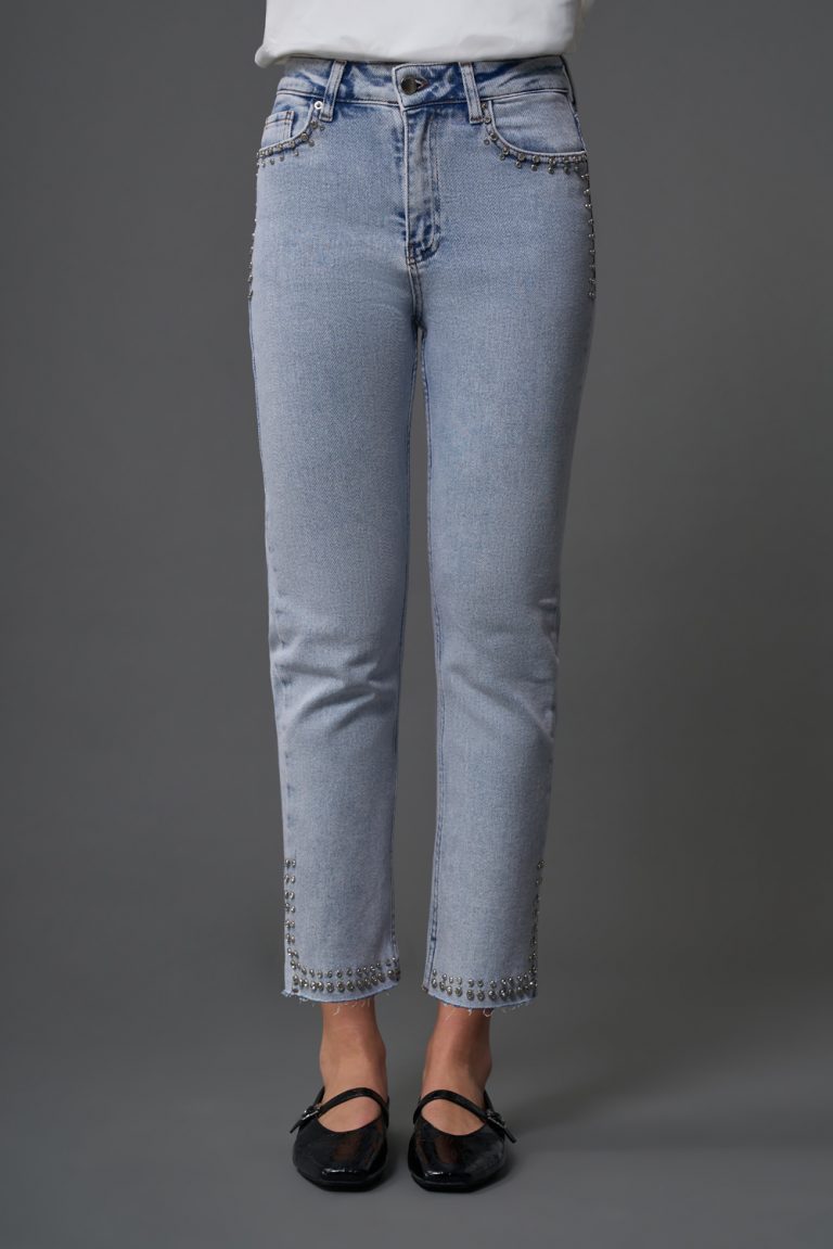 Mizalle Taş Detaylı Açık Mavi Denim Pantolon - Mizalle