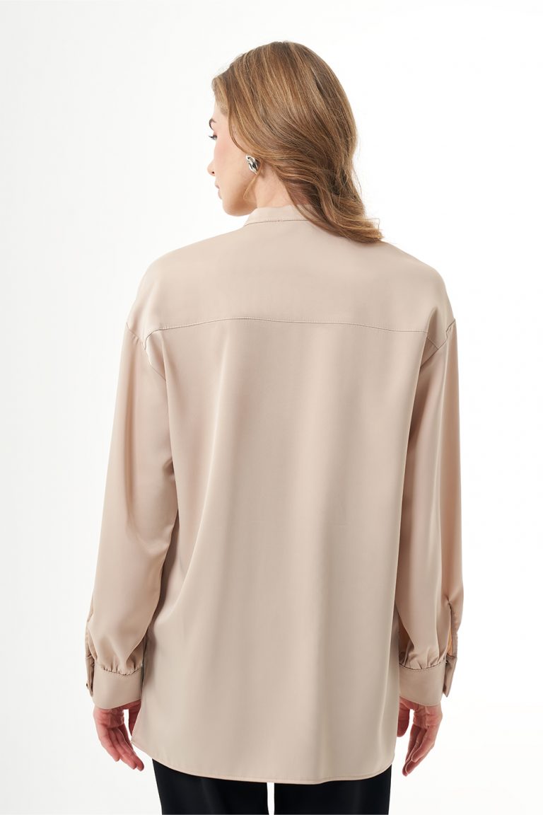 Mizalle Hakim Yaka Bej Rengi Saten Tunik - Mizalle