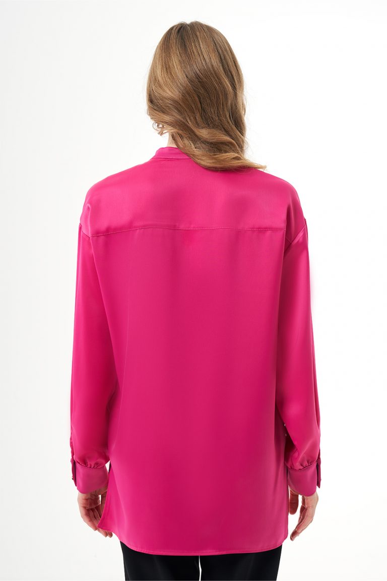 Mizalle Hakim Yaka Fuşya Saten Tunik - Mizalle