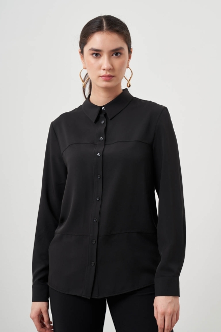 Mizalle - Mizalle Basic Siyah Şifon Gömlek Mizalle - Mizalle Basic Siyah Şifon Gömlek