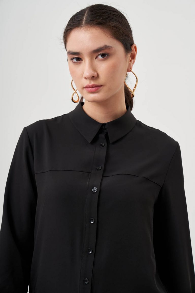 Mizalle Basic Siyah Şifon Gömlek - Mizalle