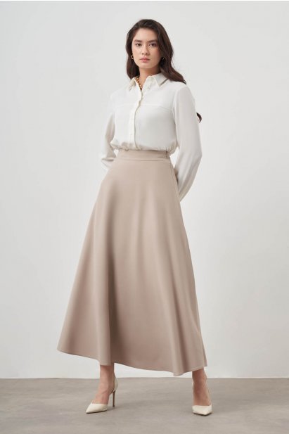 Mizalle Bej Rengi Basic Uzun Kloş Etek - Mizalle