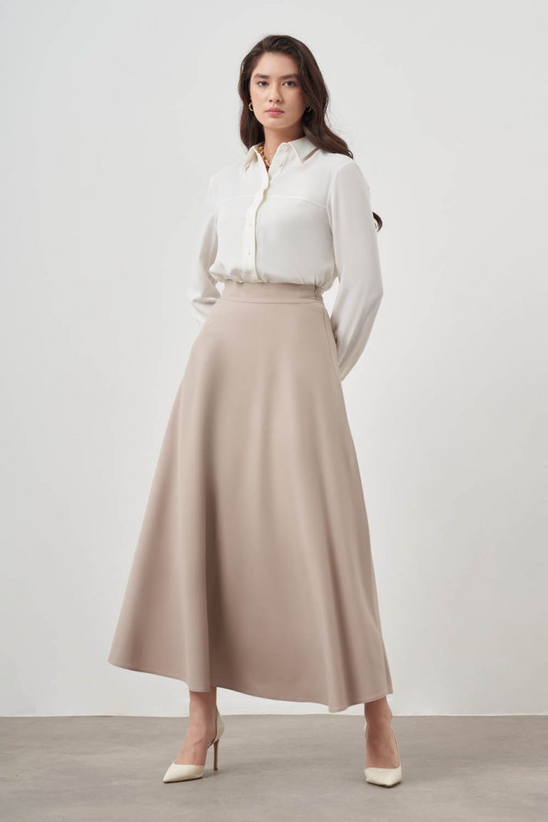 Mizalle Bej Rengi Basic Uzun Kloş Etek - Mizalle
