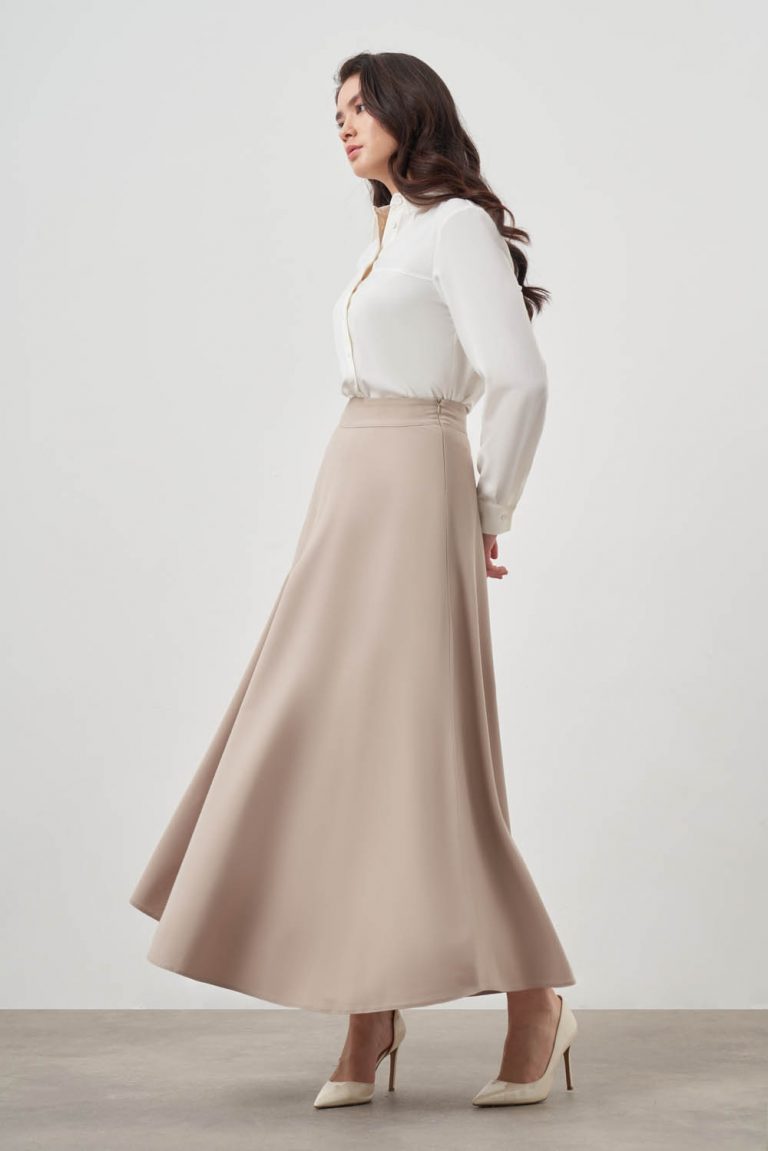 Mizalle Bej Rengi Basic Uzun Kloş Etek - Mizalle