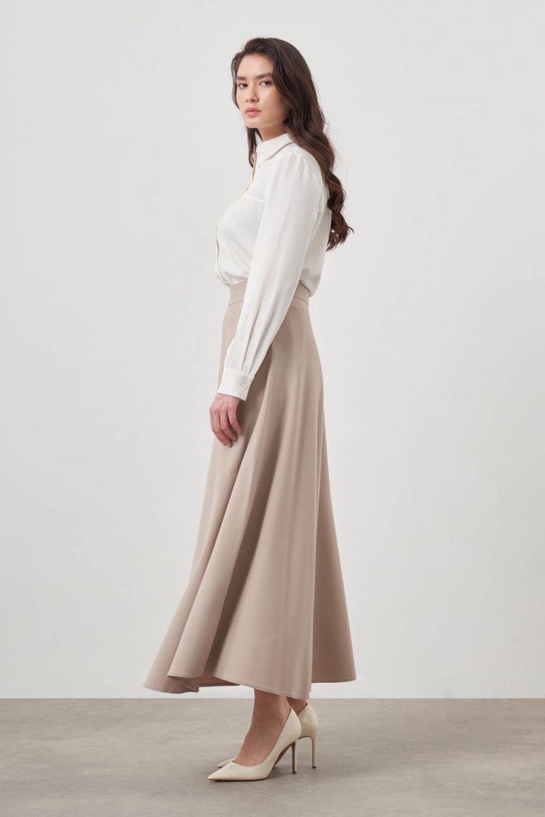 Mizalle Bej Rengi Basic Uzun Kloş Etek - Mizalle