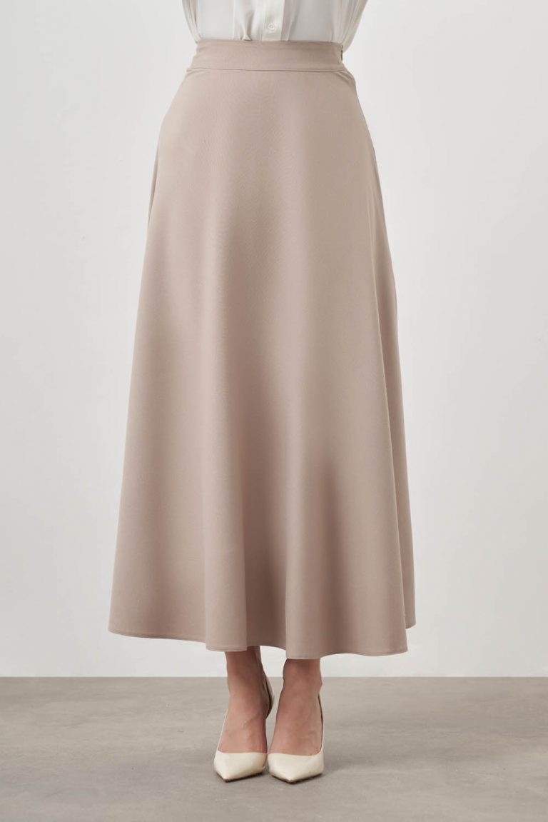 Mizalle Bej Rengi Basic Uzun Kloş Etek - Mizalle