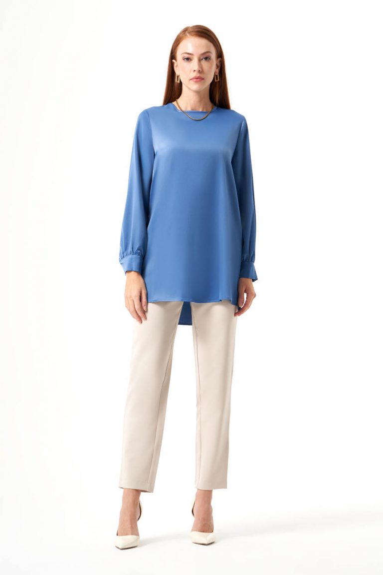 Bsc O Yaka İndigo Tunik - Mizalle