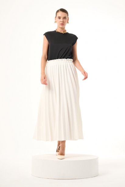 Bsc Pliseli Ekru Etek - Mizalle