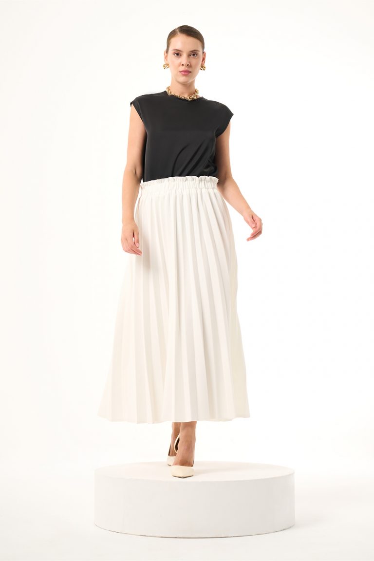 Bsc Pliseli Ekru Etek - Mizalle