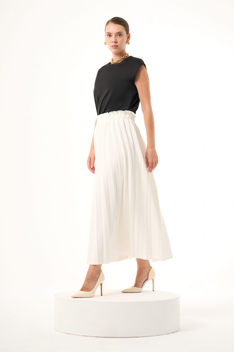 Bsc Pliseli Ekru Etek - Mizalle