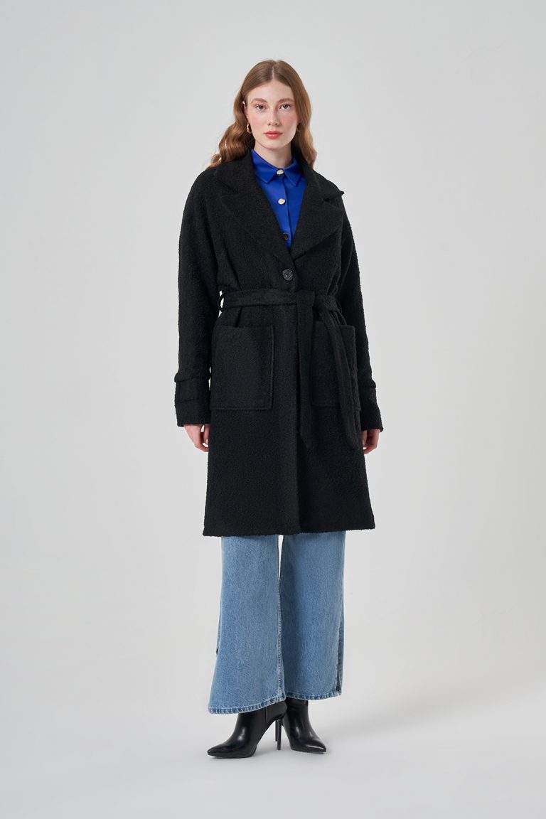 Mizalle Siyah Büyük cepli Buklet Kaban - Mizalle