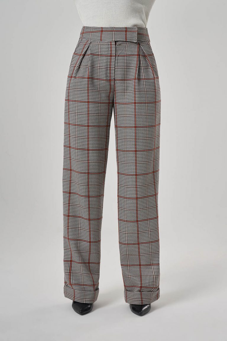 Mizalle Tek Pileli Geniş Ekoseli Bol Kesim Pantolon - Mizalle