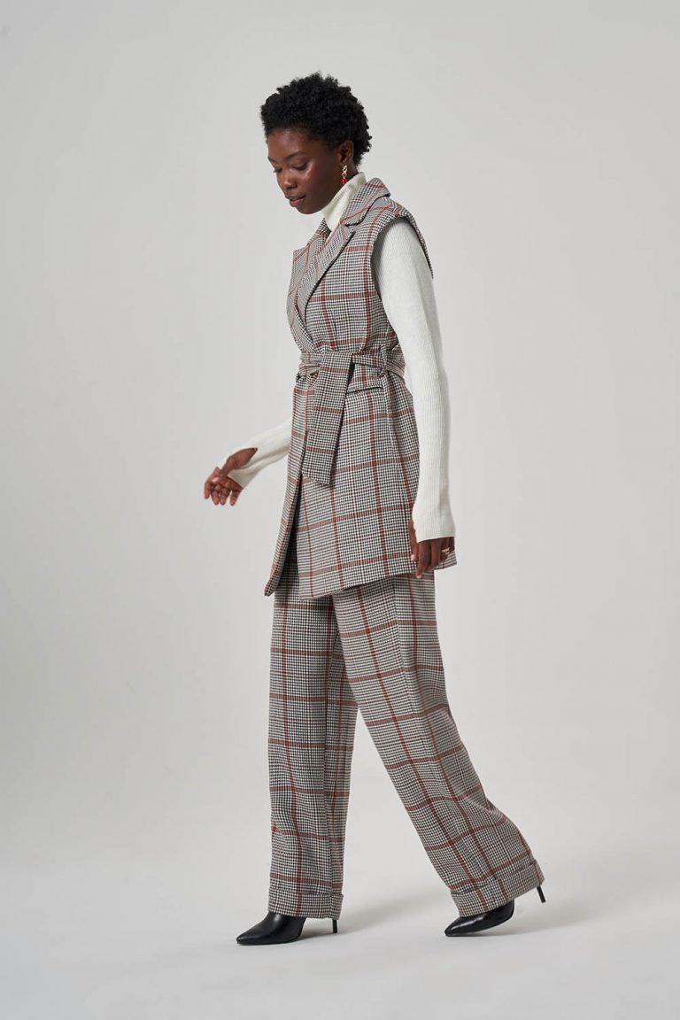 Mizalle Büyük Taba Ekoseli Kaşe Dokuma Yelek - Mizalle